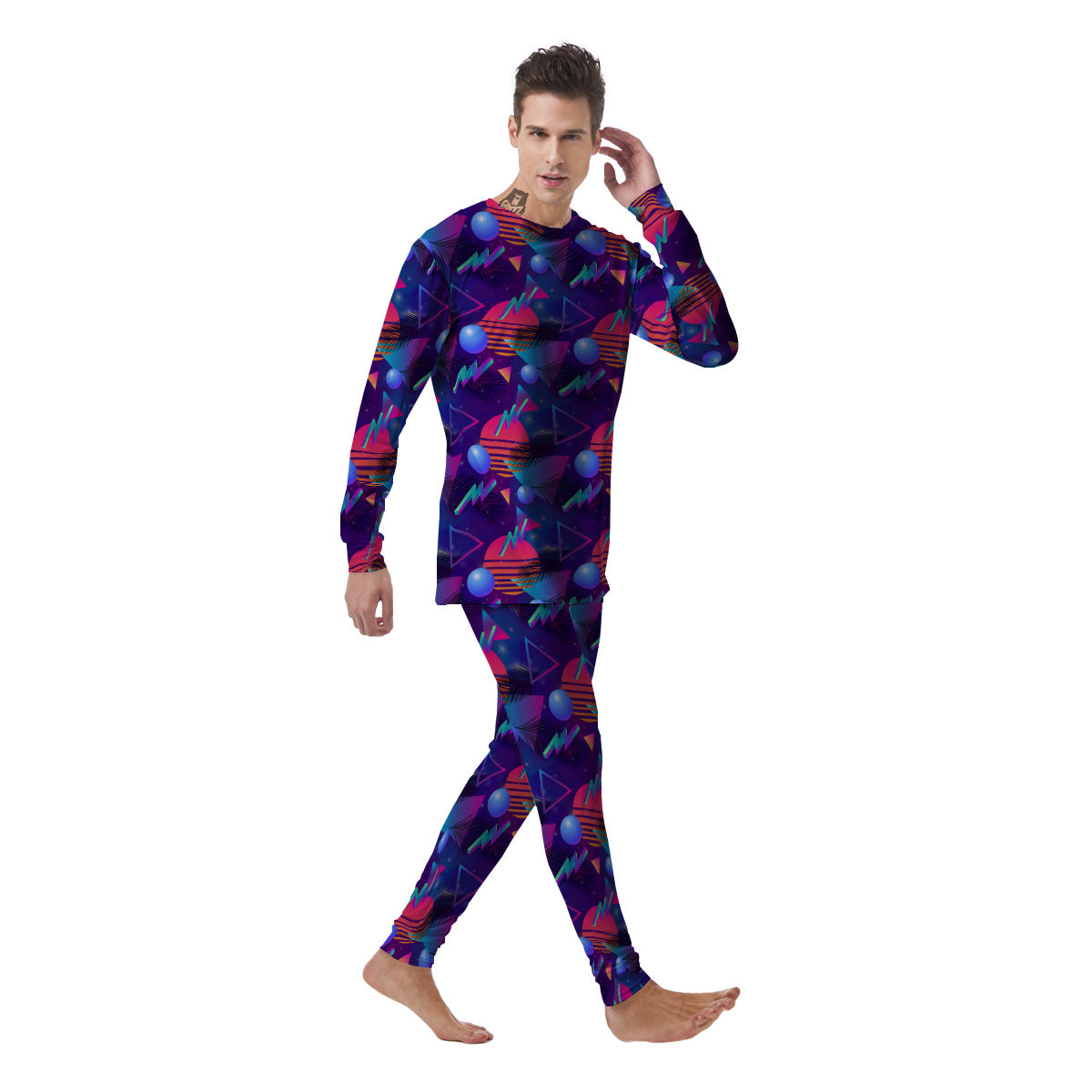 Retro Futuristic Neon Theme Print Pattern Men's Pajamas-grizzshop