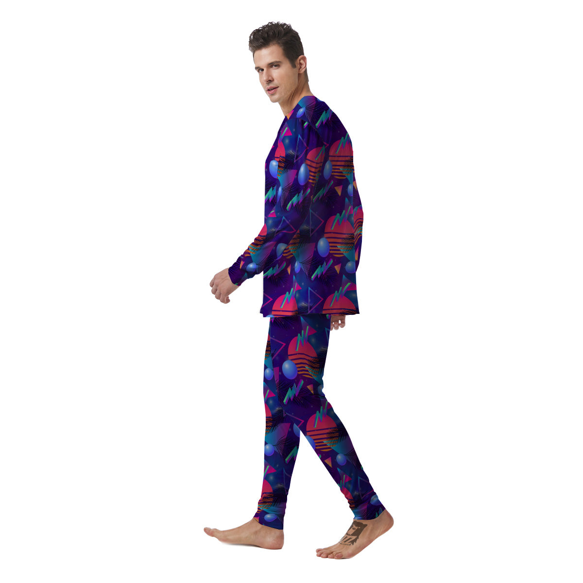 Retro Futuristic Neon Theme Print Pattern Men's Pajamas-grizzshop