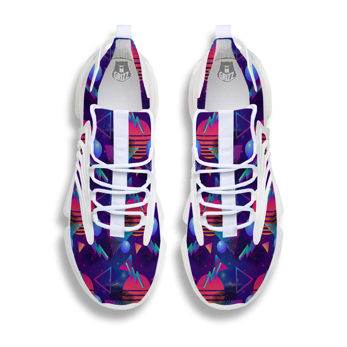 Retro Futuristic Neon Theme Print Pattern White Gym Shoes-grizzshop
