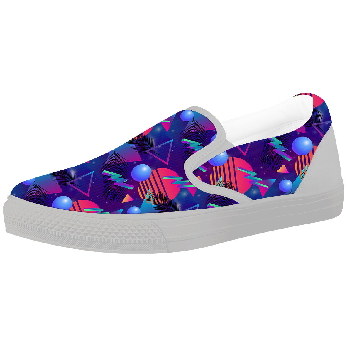 Retro Futuristic Neon Theme Print Pattern White Slip On Shoes-grizzshop