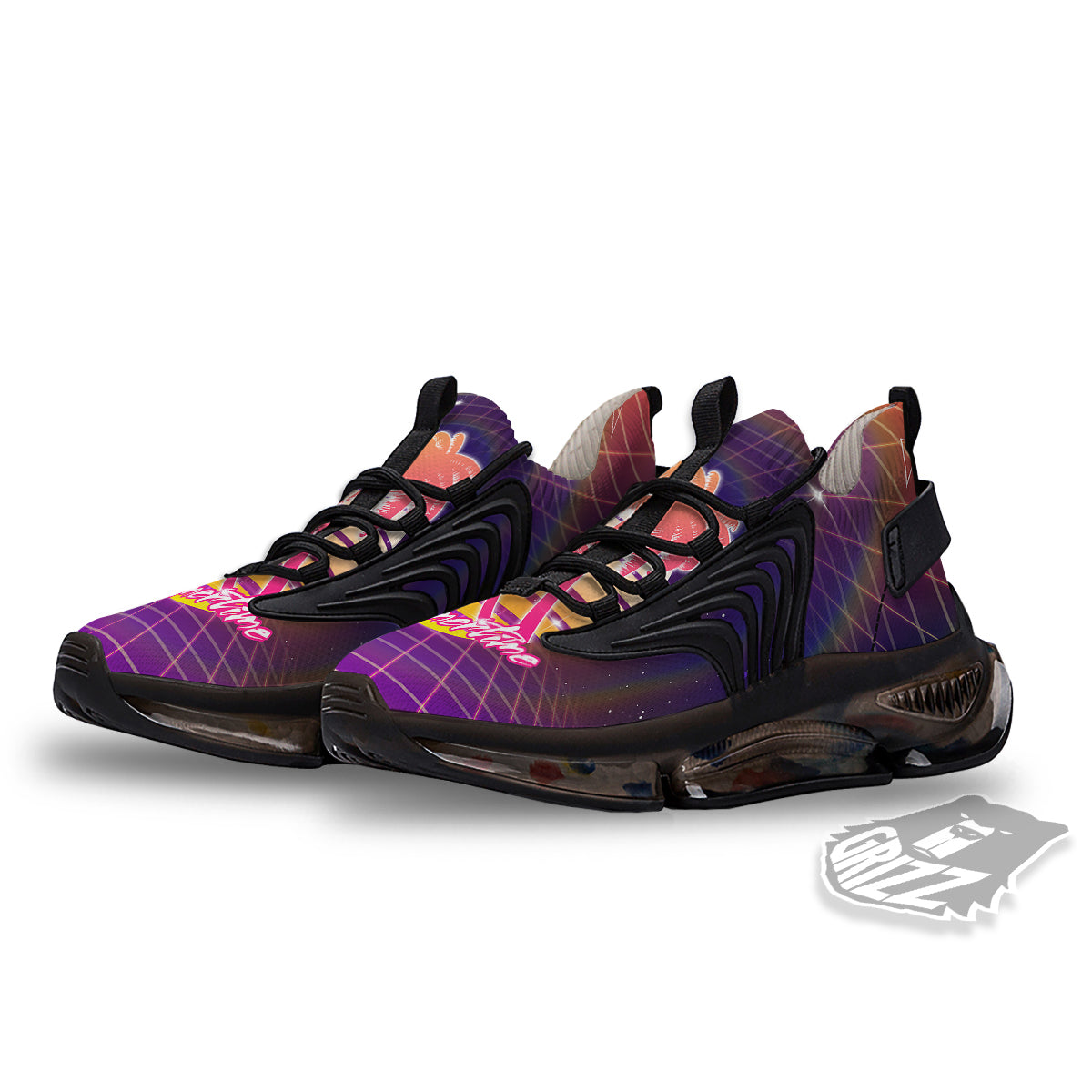 Retro Futuristic Palms Summer Time Print Black Gym Shoes-grizzshop