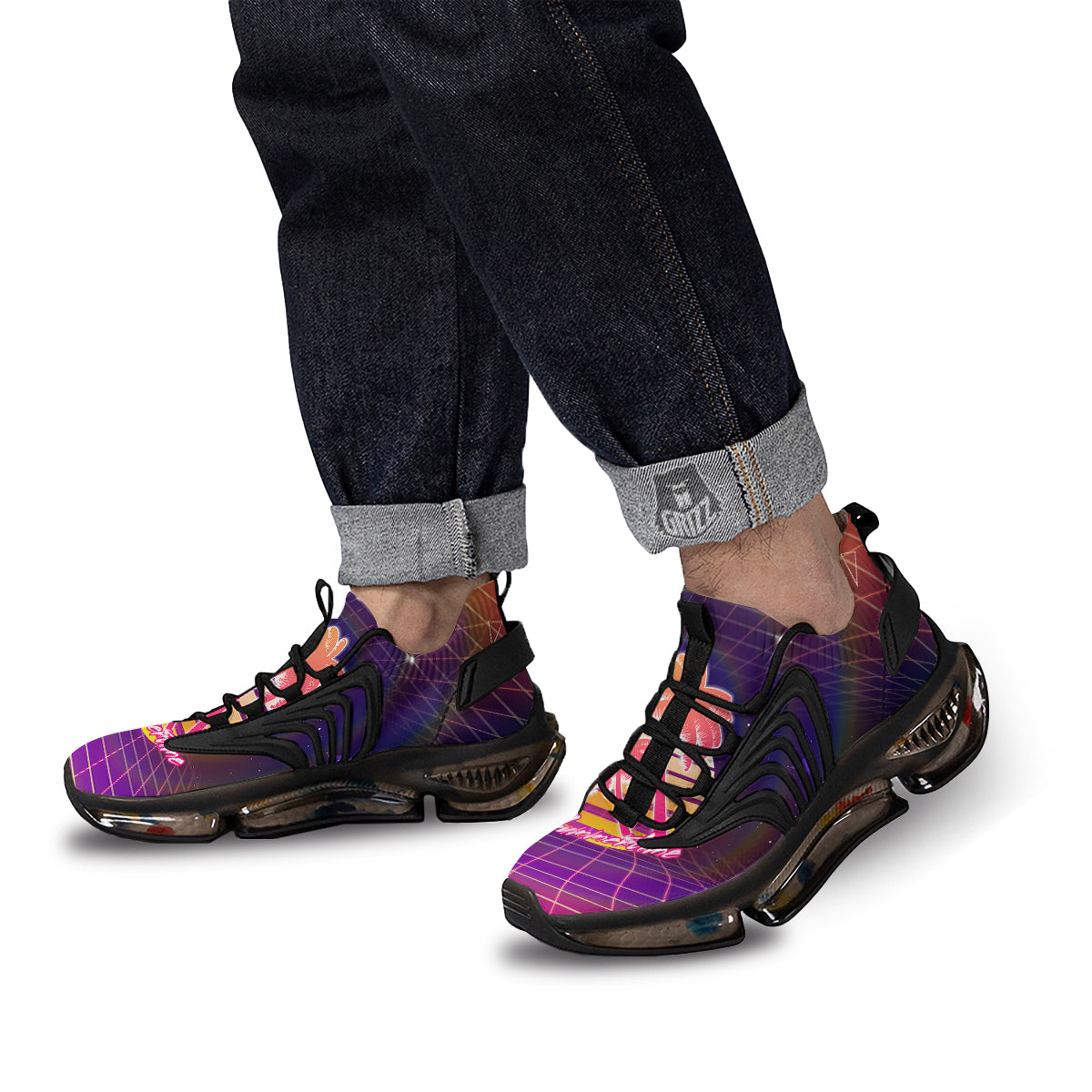 Retro Futuristic Palms Summer Time Print Black Gym Shoes-grizzshop
