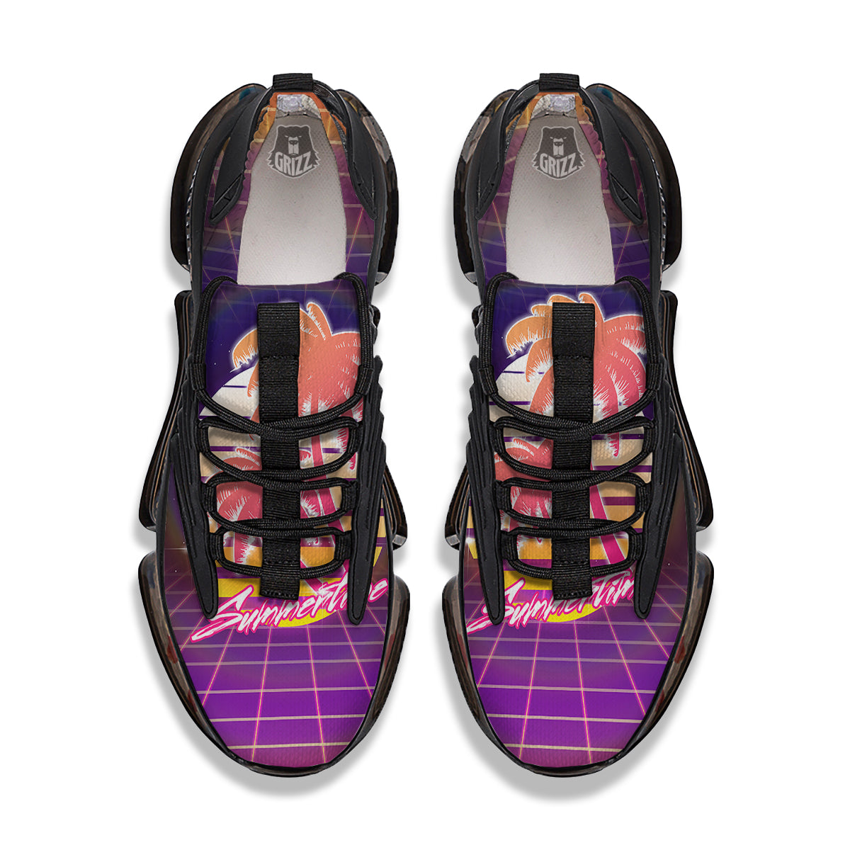 Retro Futuristic Palms Summer Time Print Black Gym Shoes-grizzshop