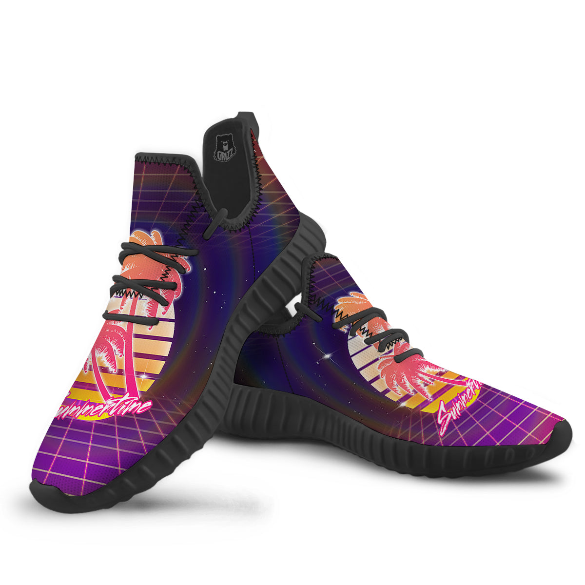 Retro Futuristic Palms Summer Time Print Black Walking Shoes-grizzshop