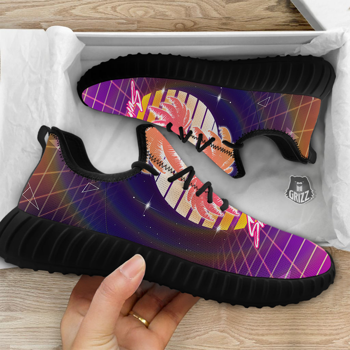 Retro Futuristic Palms Summer Time Print Black Walking Shoes-grizzshop