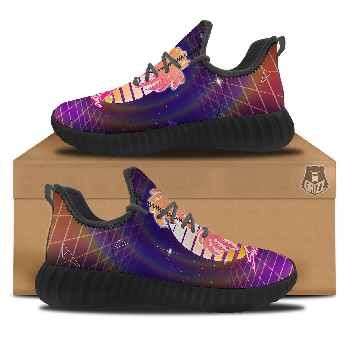 Retro Futuristic Palms Summer Time Print Black Walking Shoes-grizzshop