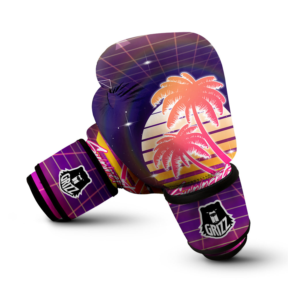 Retro Futuristic Palms Summer Time Print Boxing Gloves-grizzshop