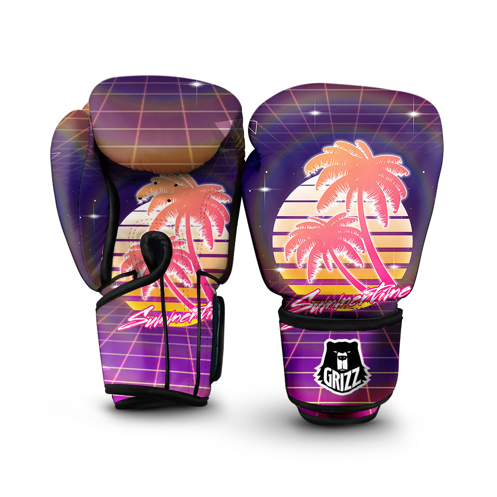 Retro Futuristic Palms Summer Time Print Boxing Gloves-grizzshop