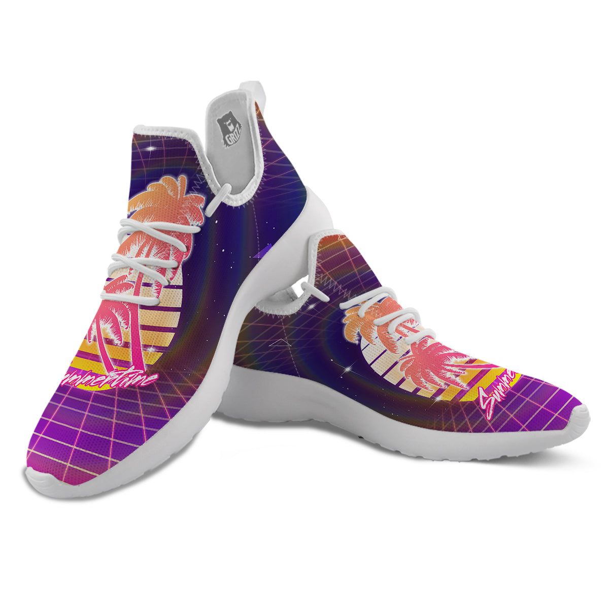 Retro Futuristic Palms Summer Time Print White Athletic Shoes-grizzshop