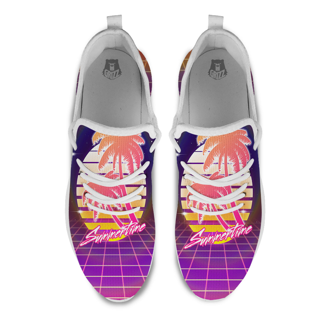 Retro Futuristic Palms Summer Time Print White Athletic Shoes-grizzshop