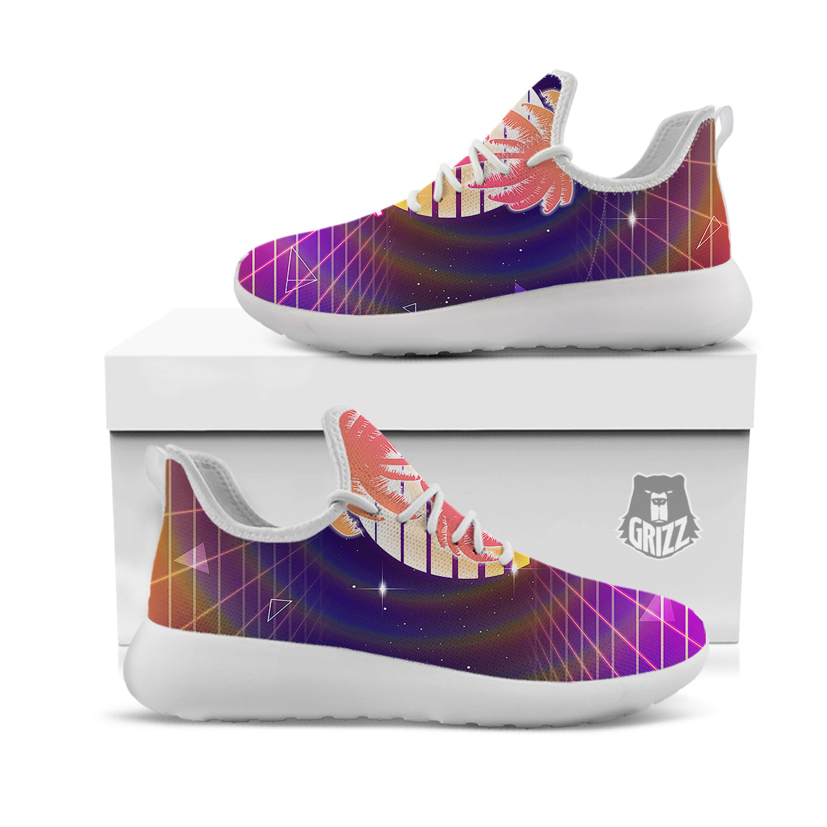 Retro Futuristic Palms Summer Time Print White Athletic Shoes-grizzshop