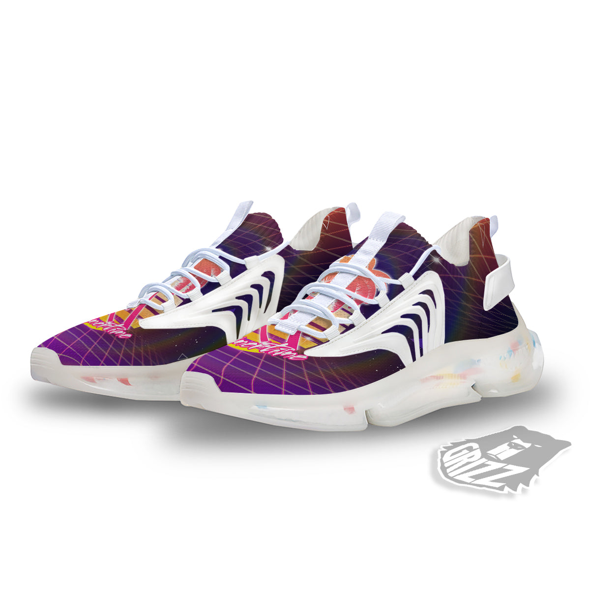 Retro Futuristic Palms Summer Time Print White Gym Shoes-grizzshop