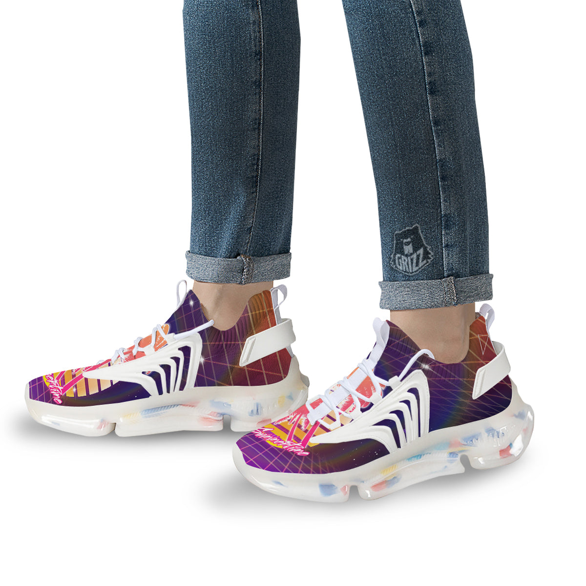 Retro Futuristic Palms Summer Time Print White Gym Shoes-grizzshop