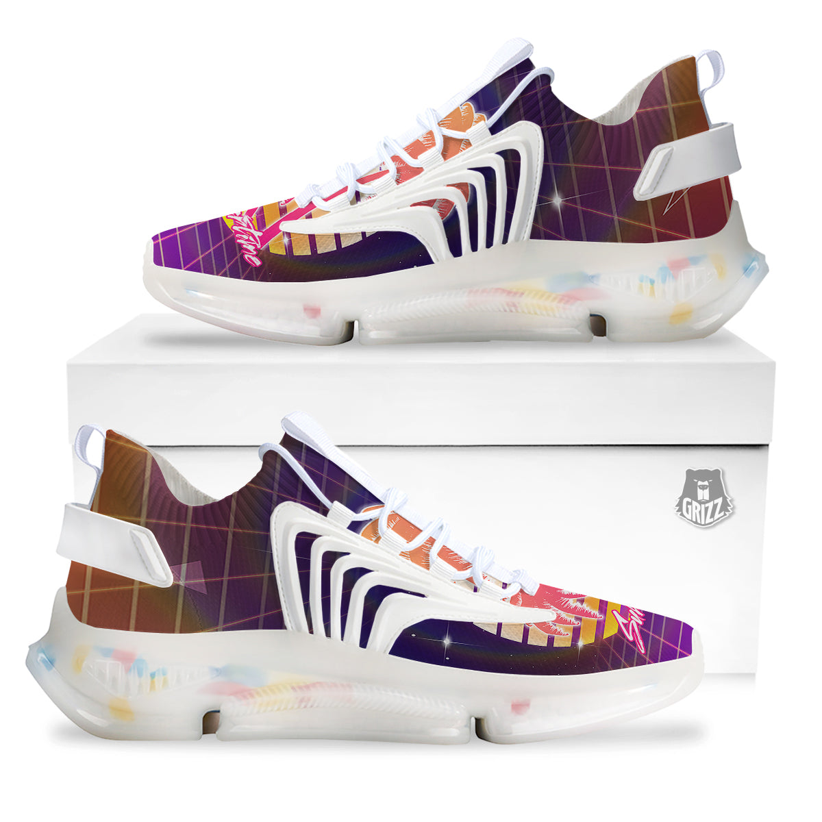 Retro Futuristic Palms Summer Time Print White Gym Shoes-grizzshop