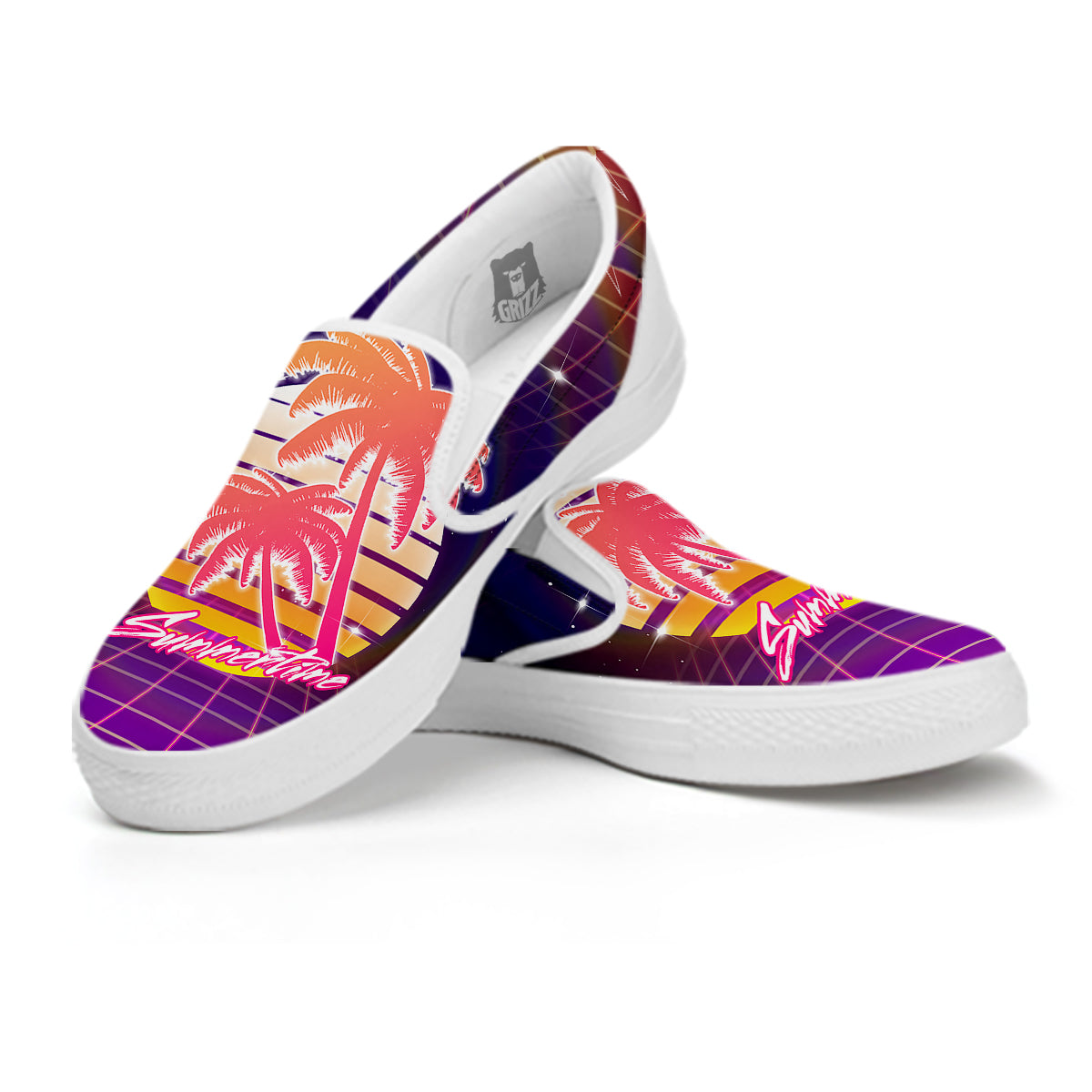 Retro Futuristic Palms Summer Time Print White Slip On Shoes-grizzshop
