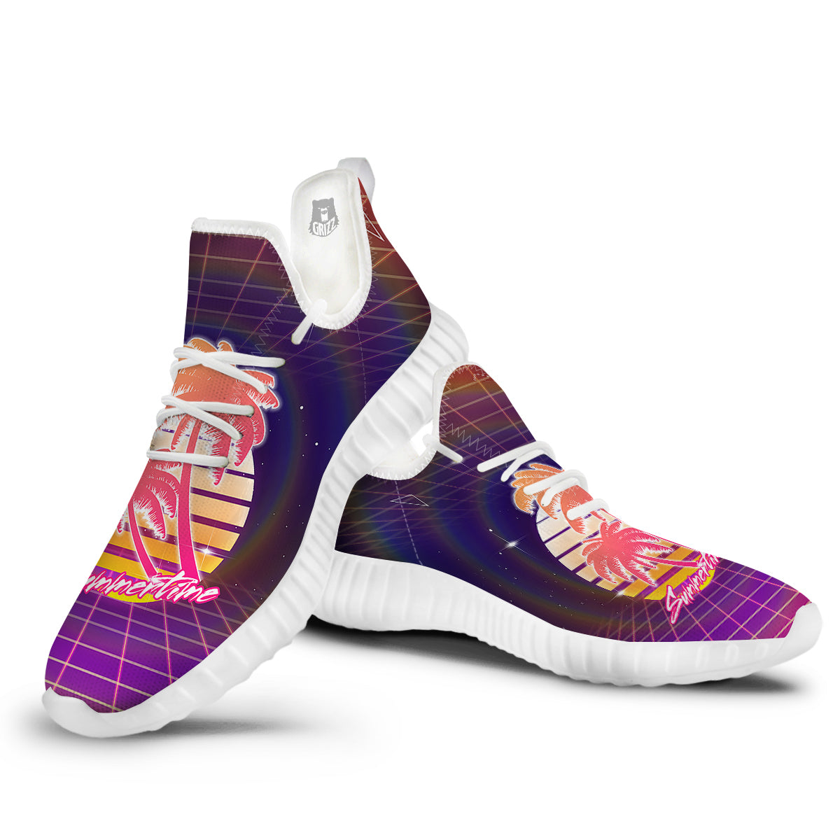 Retro Futuristic Palms Summer Time Print White Walking Shoes-grizzshop