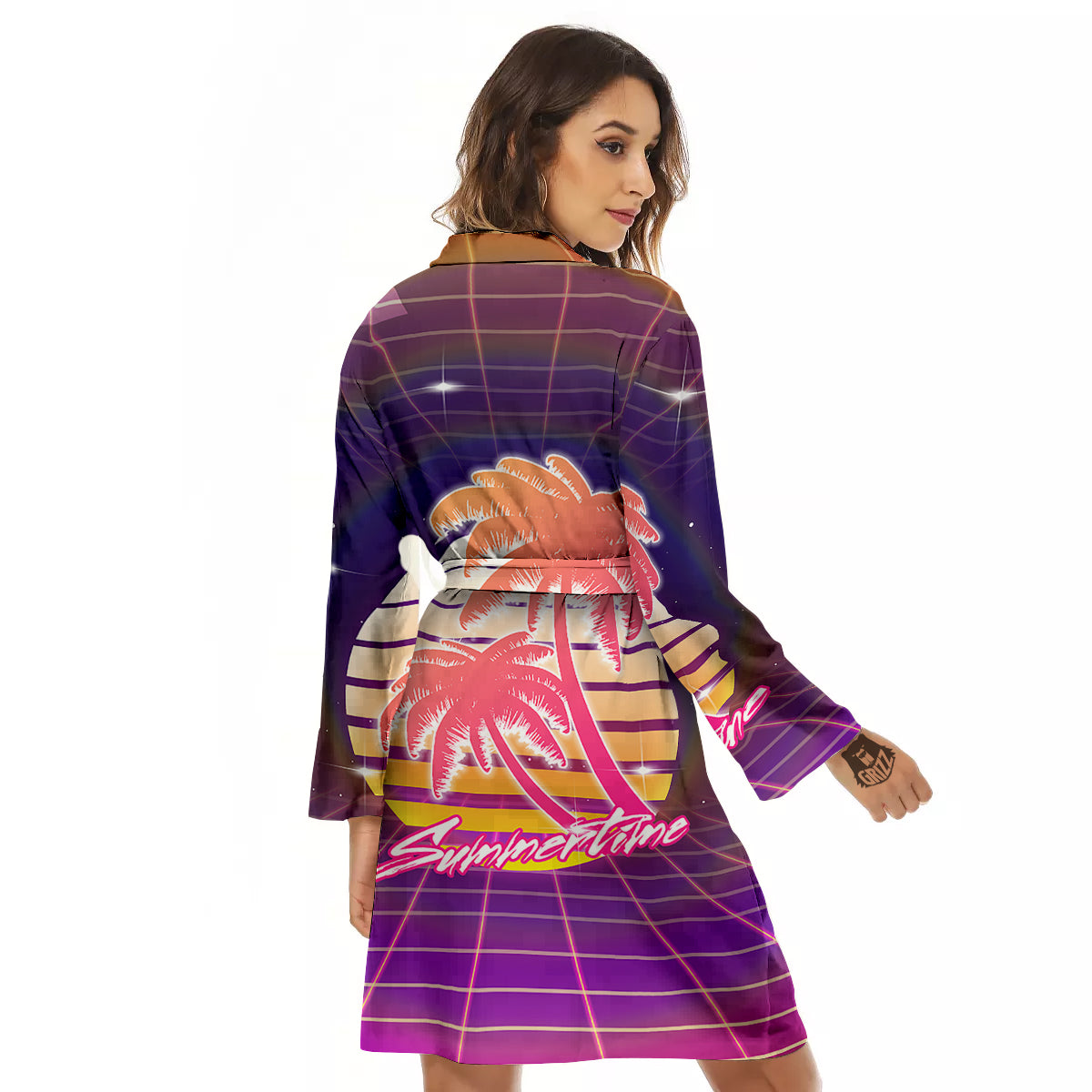 Retro Futuristic Palms Summer Time Print Women's Robe-grizzshop