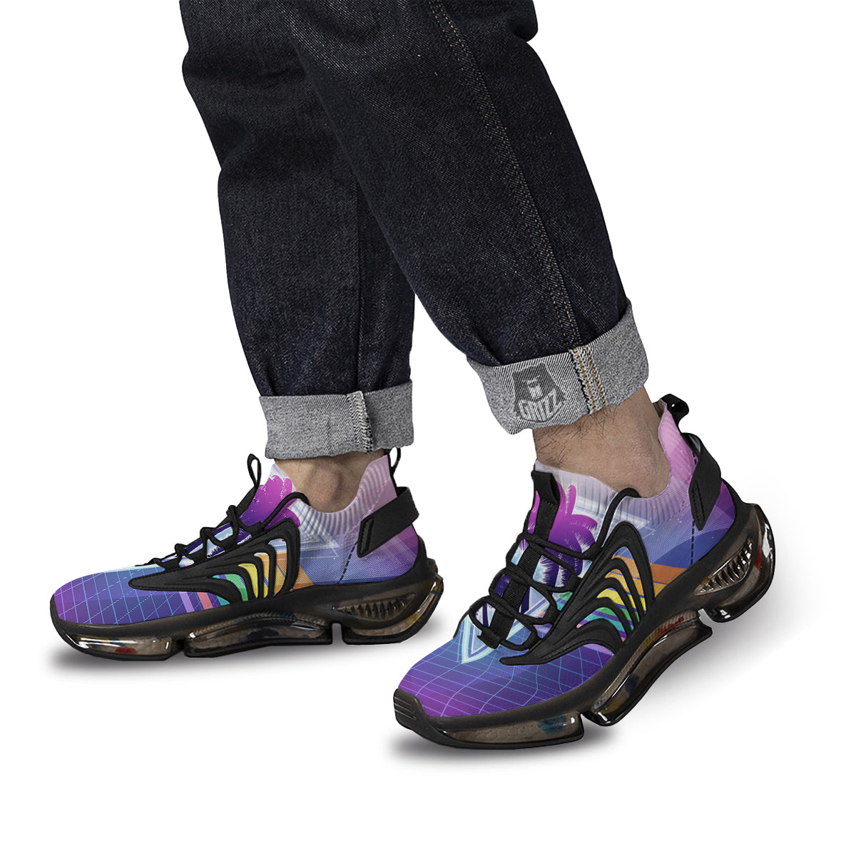 Retro Futuristic Palms Tree Print Black Gym Shoes-grizzshop