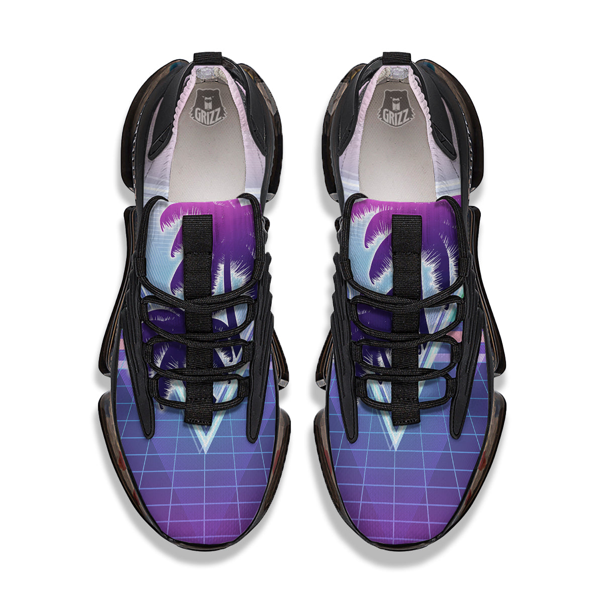 Retro Futuristic Palms Tree Print Black Gym Shoes-grizzshop