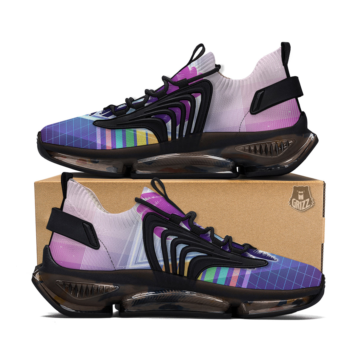 Retro Futuristic Palms Tree Print Black Gym Shoes-grizzshop