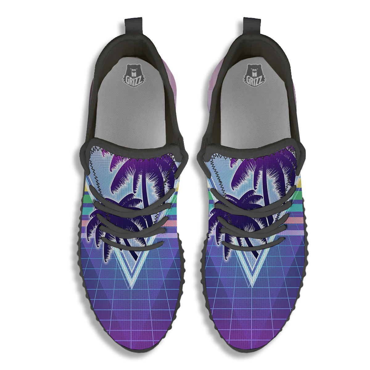 Retro Futuristic Palms Tree Print Black Walking Shoes-grizzshop