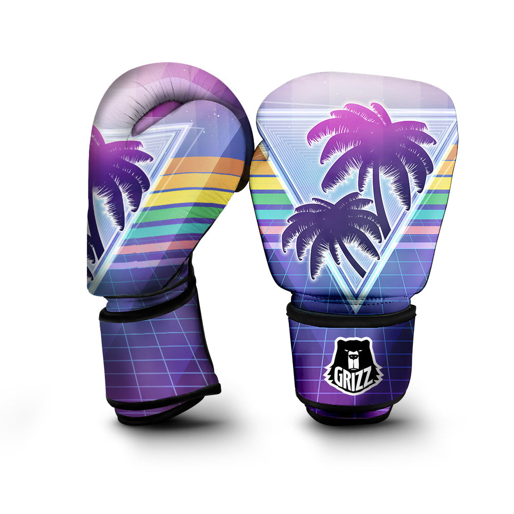 Retro Futuristic Palms Tree Print Boxing Gloves-grizzshop