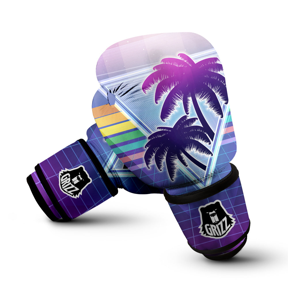 Retro Futuristic Palms Tree Print Boxing Gloves-grizzshop