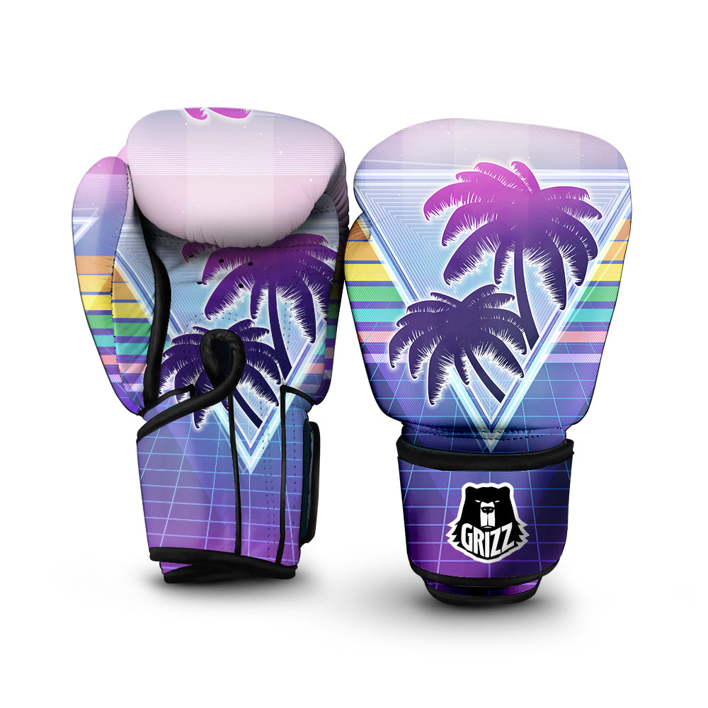 Retro Futuristic Palms Tree Print Boxing Gloves-grizzshop