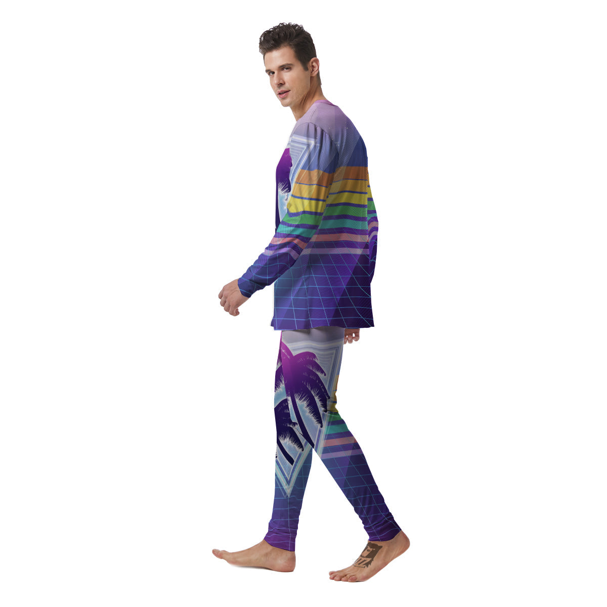 Retro Futuristic Palms Tree Print Men's Pajamas-grizzshop