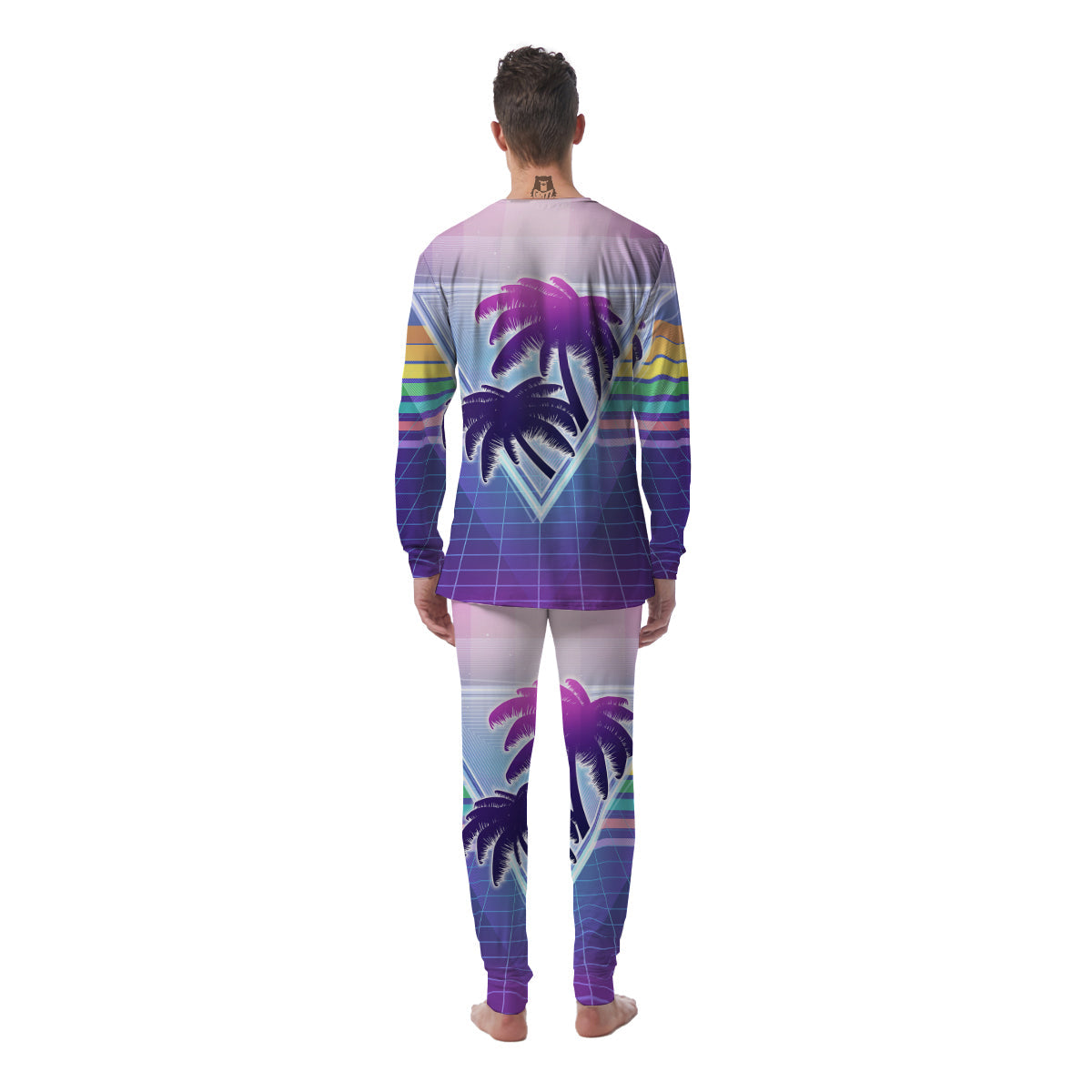 Retro Futuristic Palms Tree Print Men's Pajamas-grizzshop