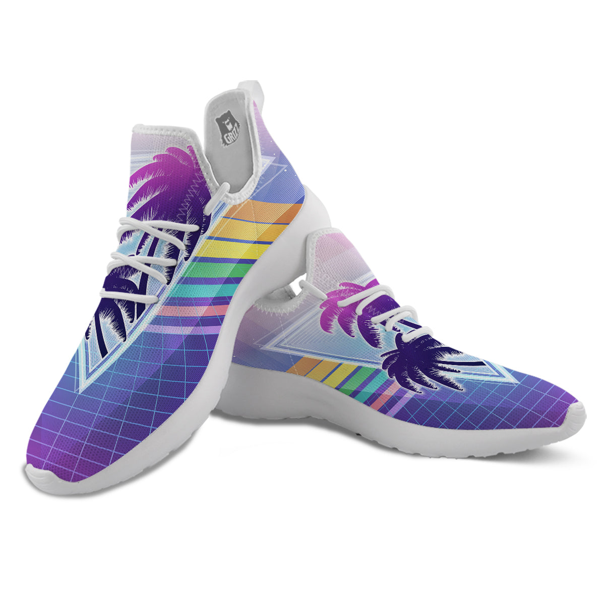 Retro Futuristic Palms Tree Print White Athletic Shoes-grizzshop