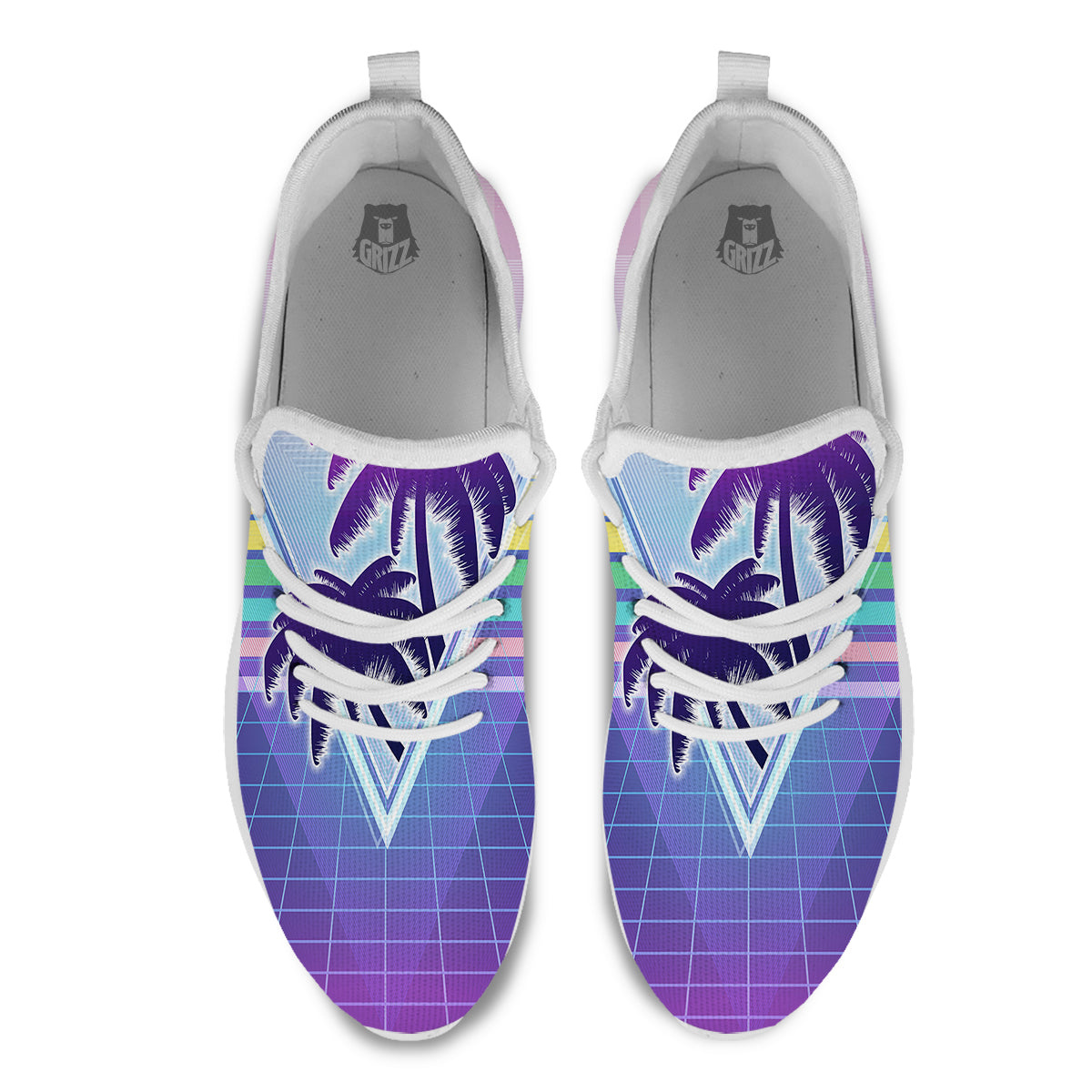 Retro Futuristic Palms Tree Print White Athletic Shoes-grizzshop