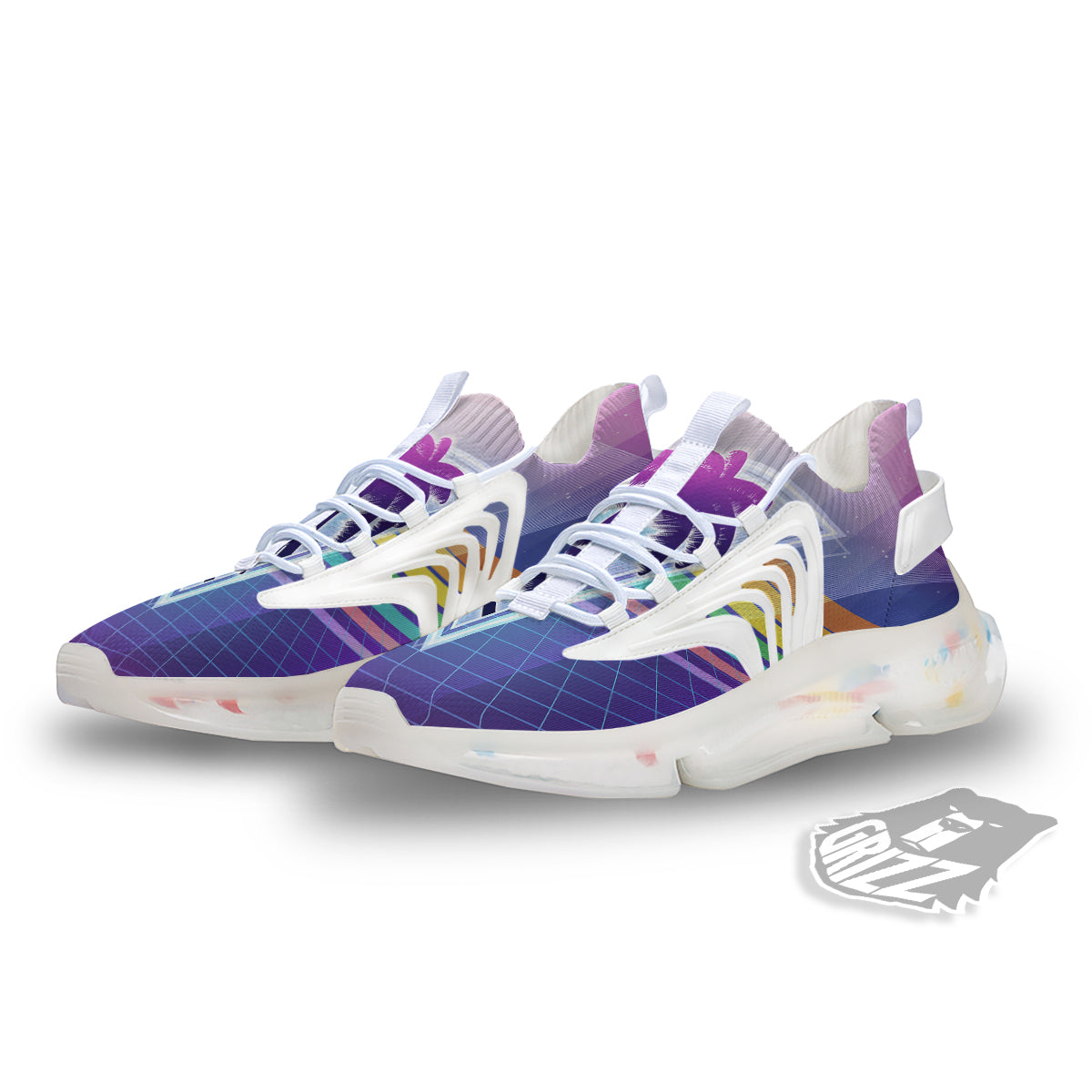 Retro Futuristic Palms Tree Print White Gym Shoes-grizzshop