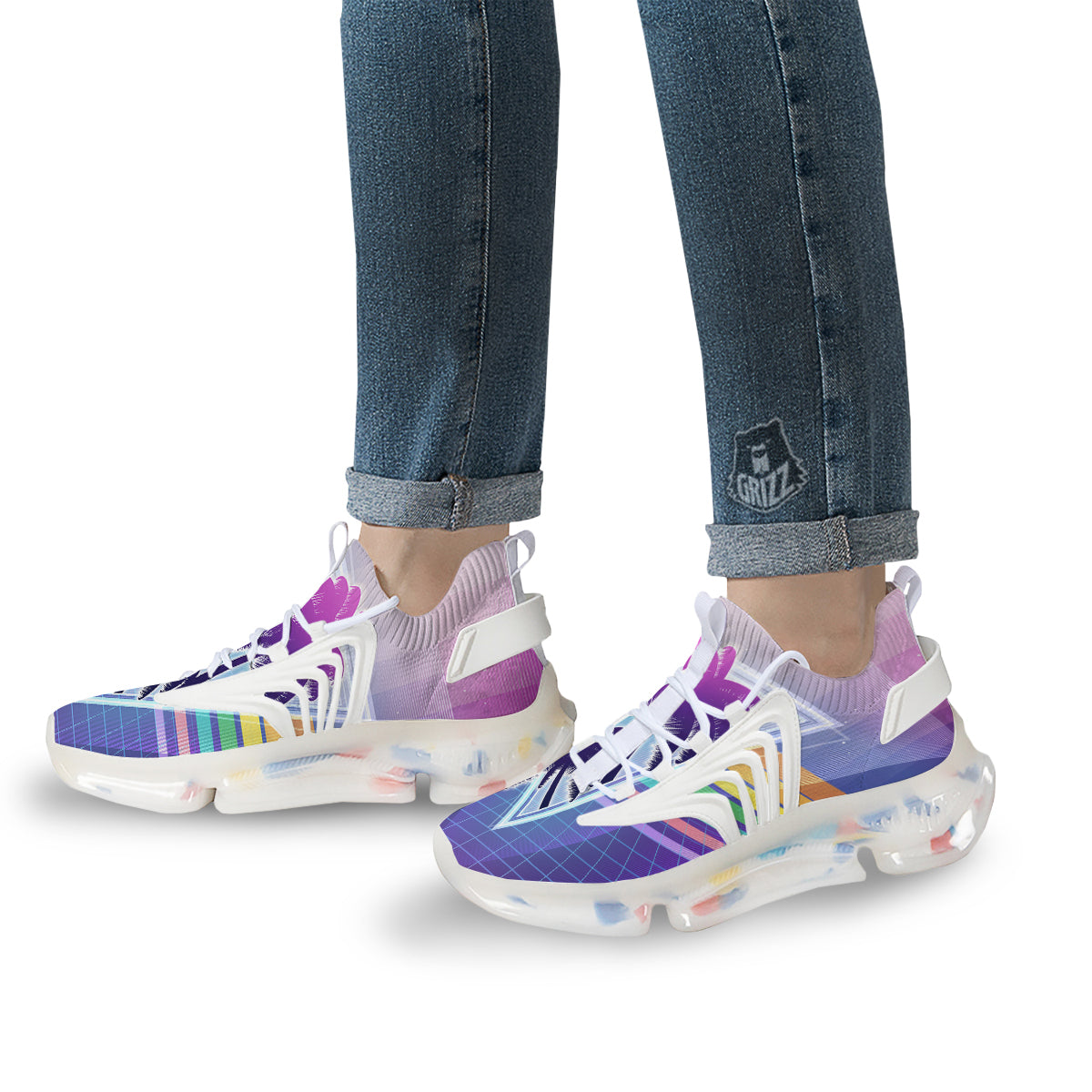 Retro Futuristic Palms Tree Print White Gym Shoes-grizzshop