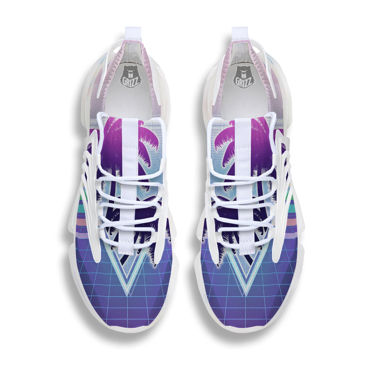 Retro Futuristic Palms Tree Print White Gym Shoes-grizzshop