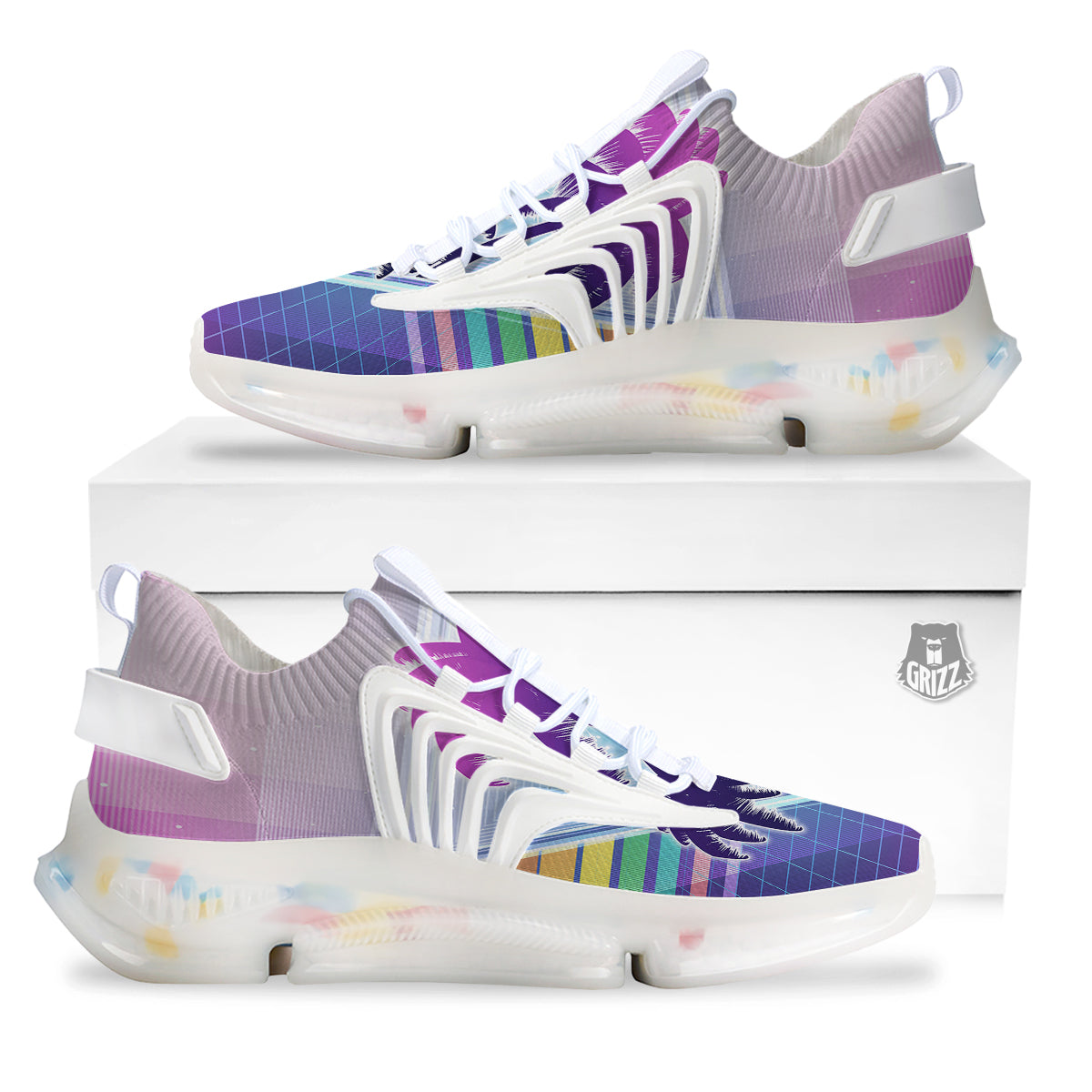 Retro Futuristic Palms Tree Print White Gym Shoes-grizzshop