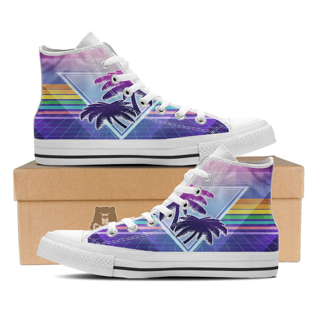 Retro Futuristic Palms Tree Print White High Top Shoes-grizzshop