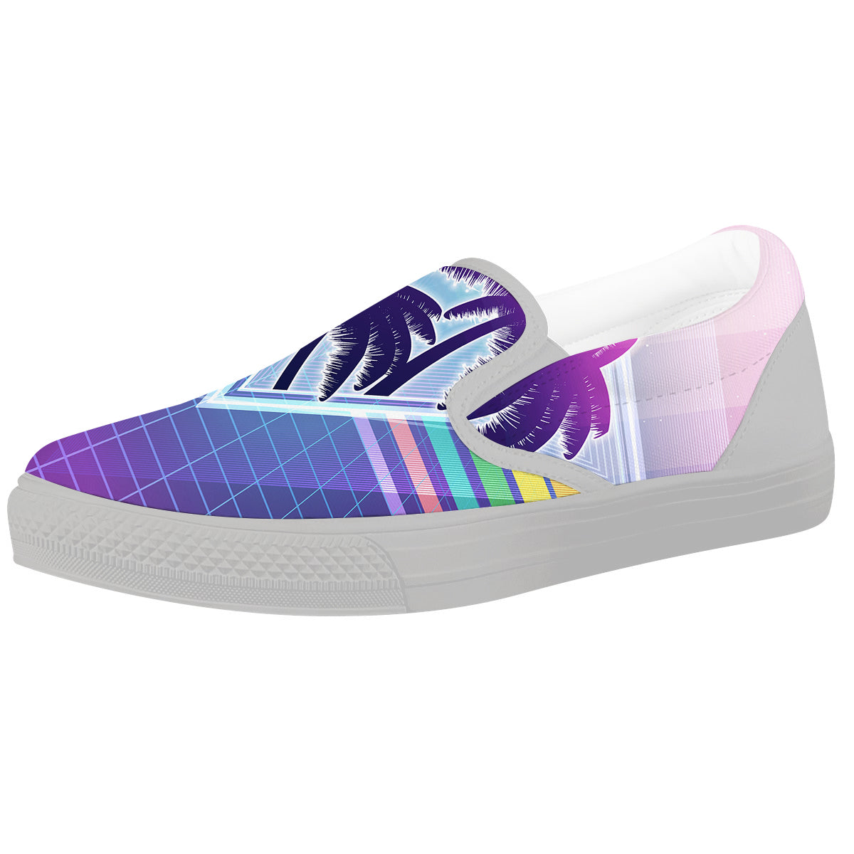 Retro Futuristic Palms Tree Print White Slip On Shoes-grizzshop
