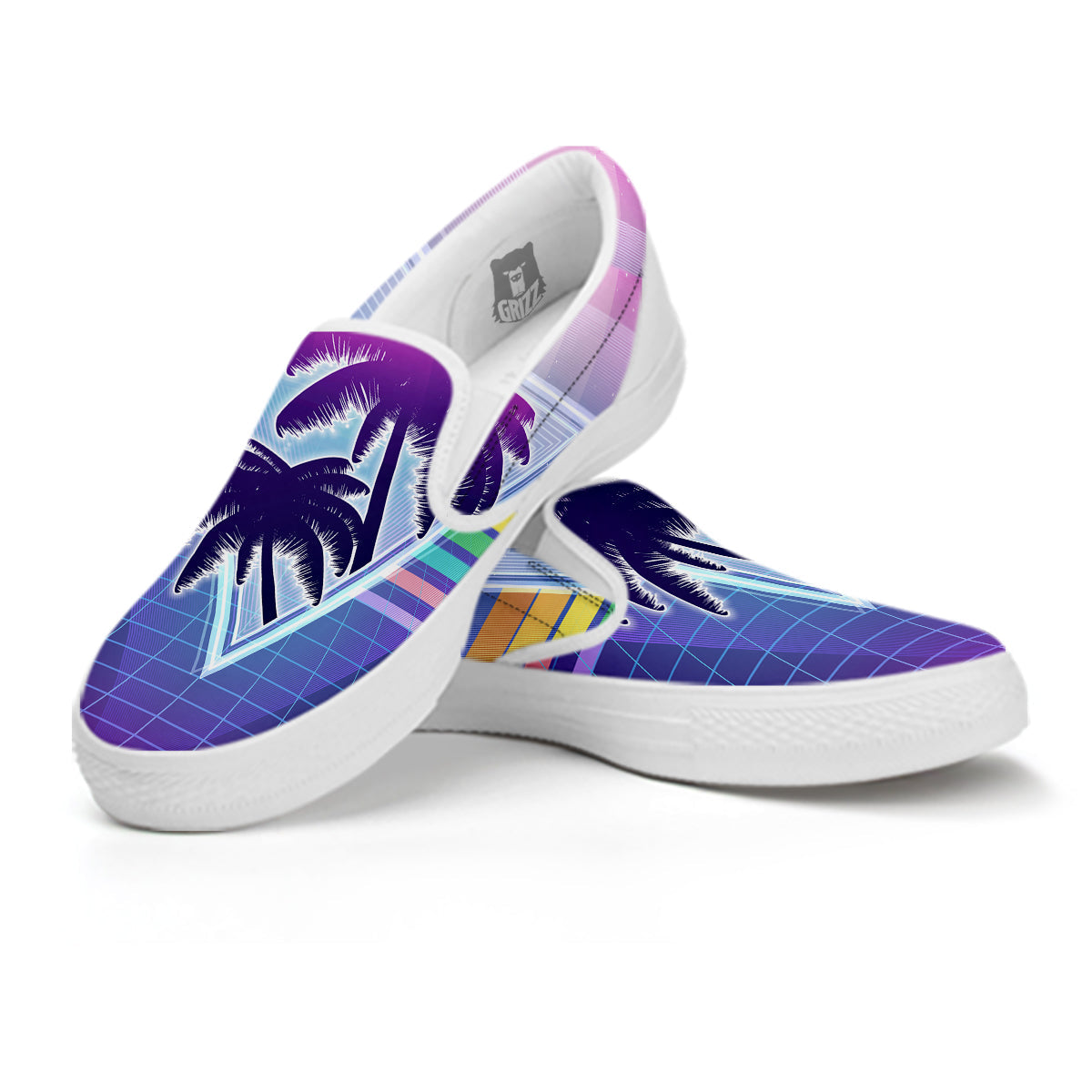 Retro Futuristic Palms Tree Print White Slip On Shoes-grizzshop