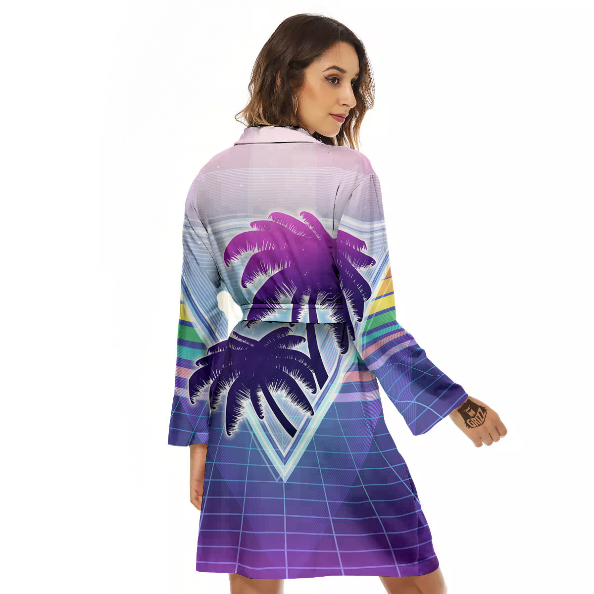 Retro Futuristic Palms Tree Print Women's Robe-grizzshop