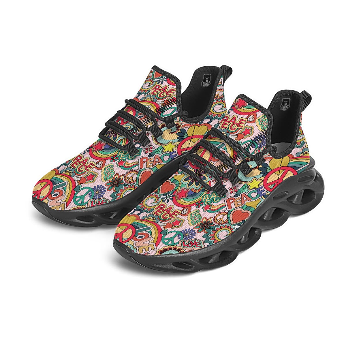Retro Hippie Black Running Shoes-grizzshop