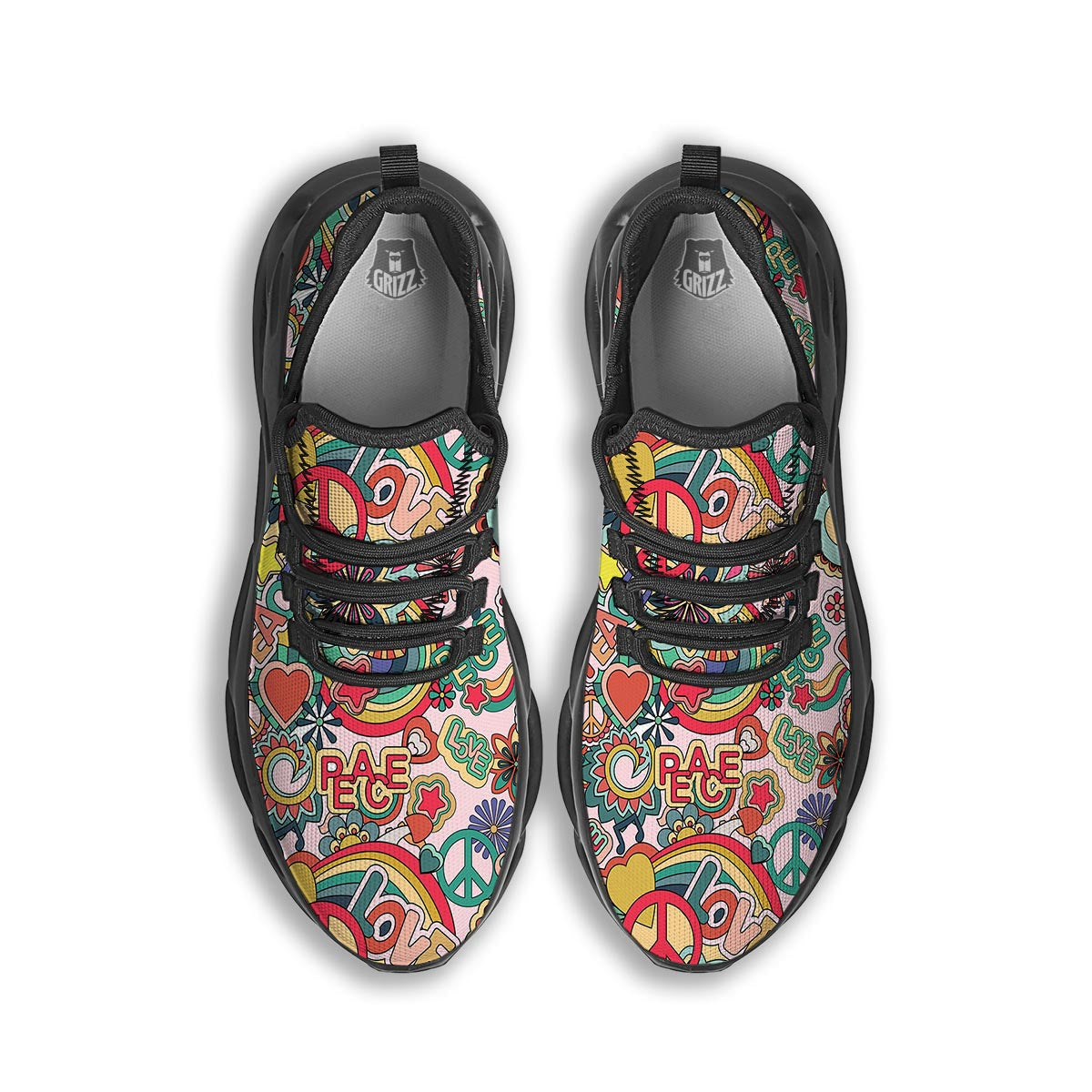 Retro Hippie Black Running Shoes-grizzshop