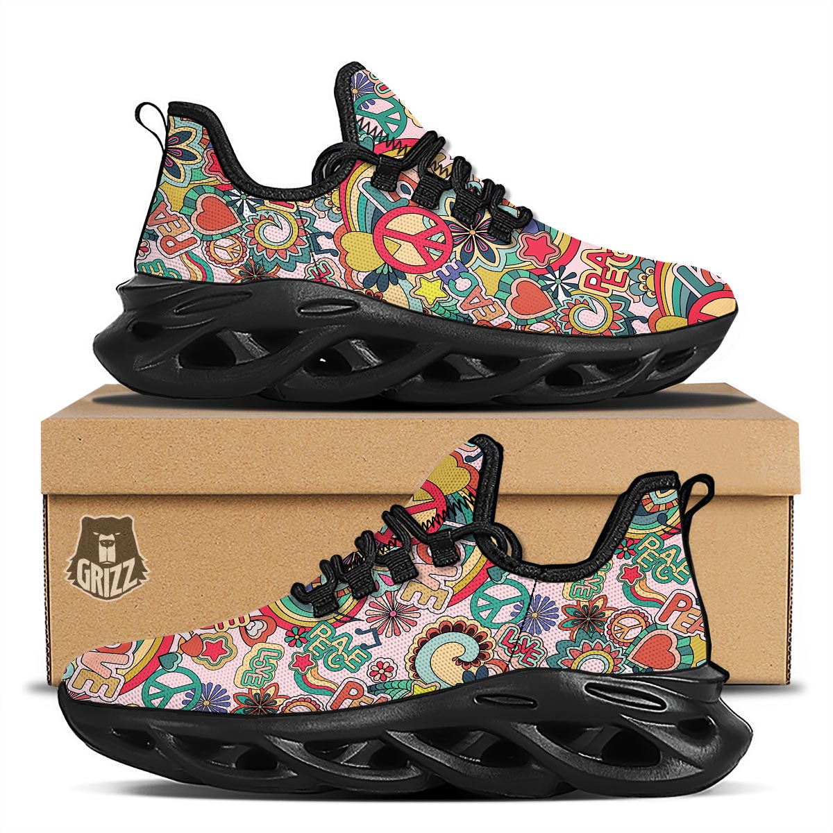 Retro Hippie Black Running Shoes-grizzshop