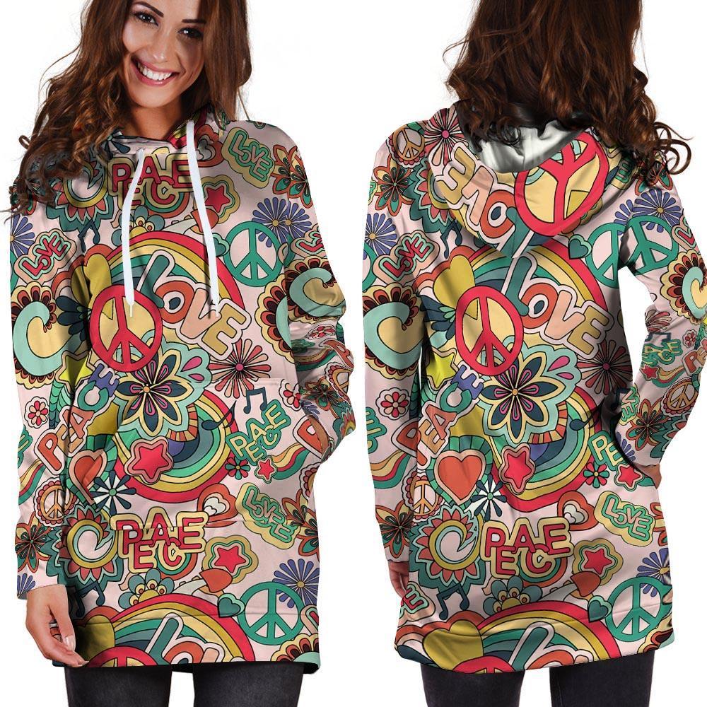 Retro Hippie Hoodie Dress-grizzshop