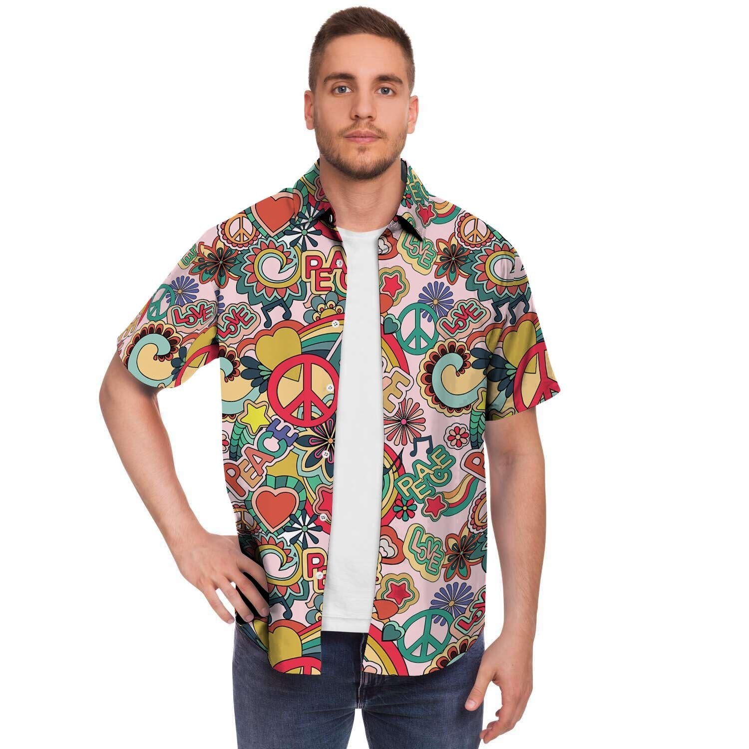 Retro Hippie Men's Short Sleeve Shirt-grizzshop