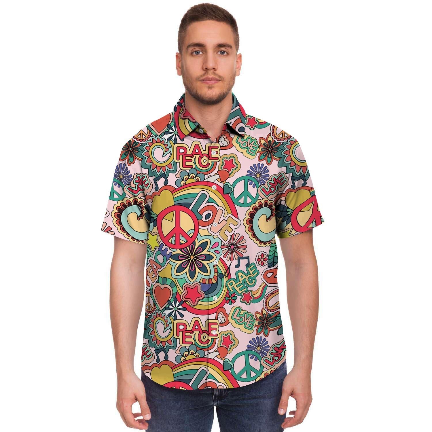 Retro Hippie Men's Short Sleeve Shirt-grizzshop