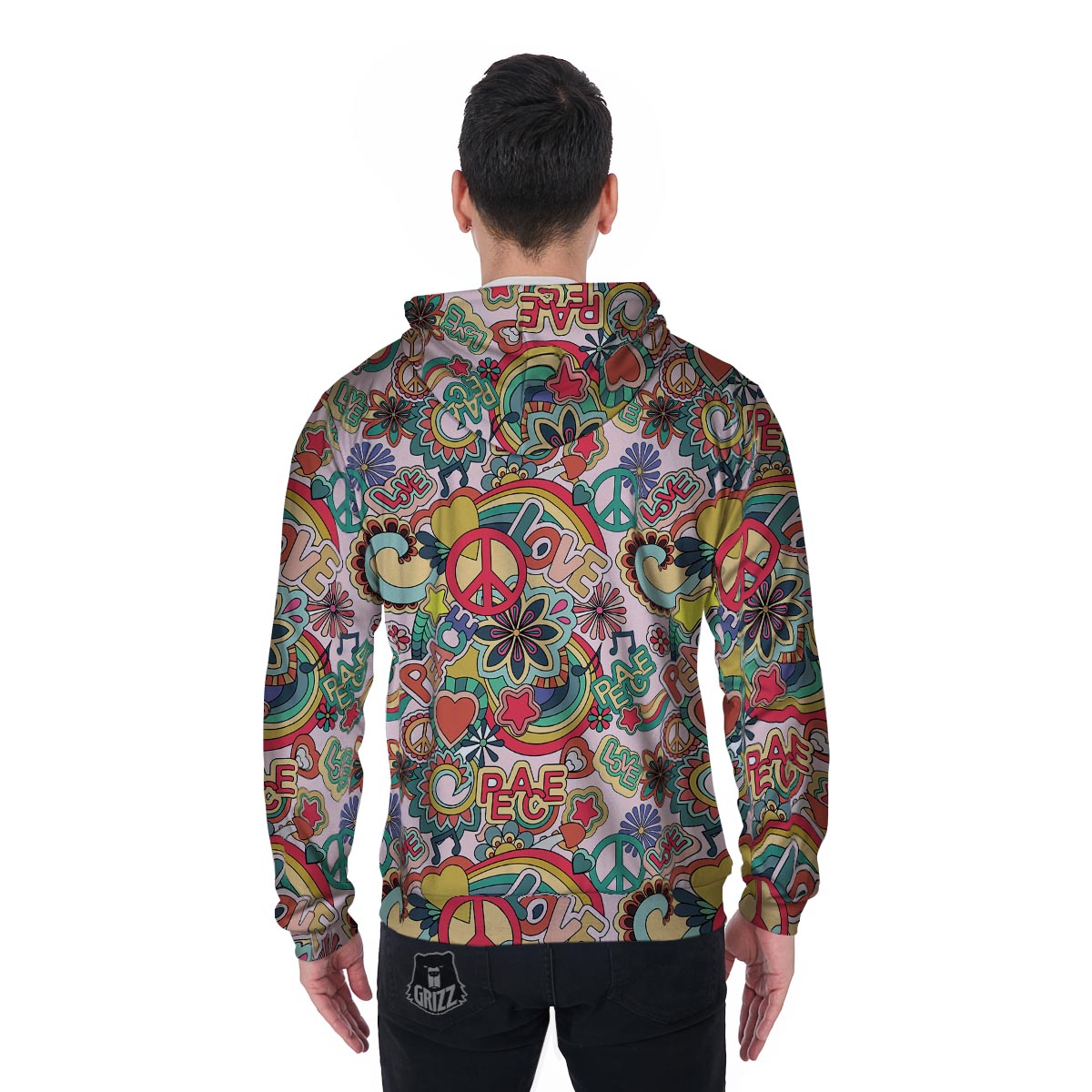 Retro Hippie Men's Zip Up Hoodie-grizzshop