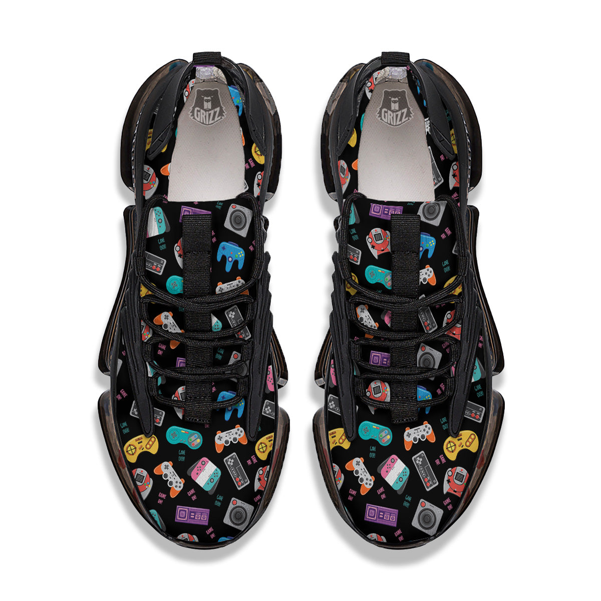Retro Video Game Controller Print Pattern Black Gym Shoes-grizzshop