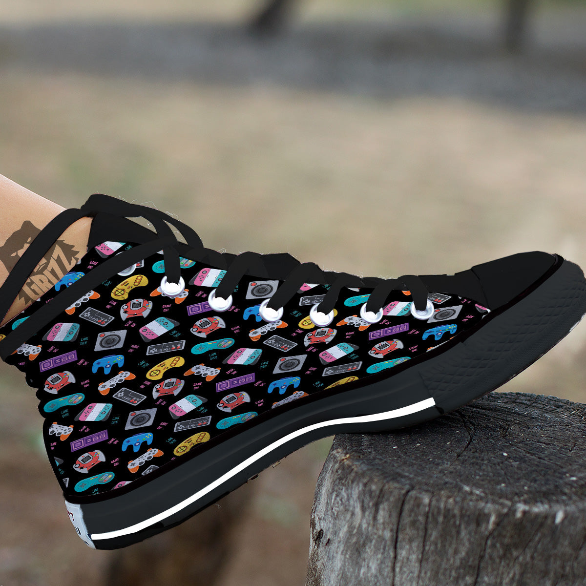 Retro Video Game Controller Print Pattern Black High Top Shoes-grizzshop