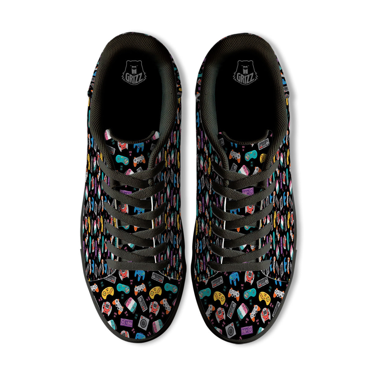 Retro Video Game Controller Print Pattern Black Low Top Sneakers-grizzshop